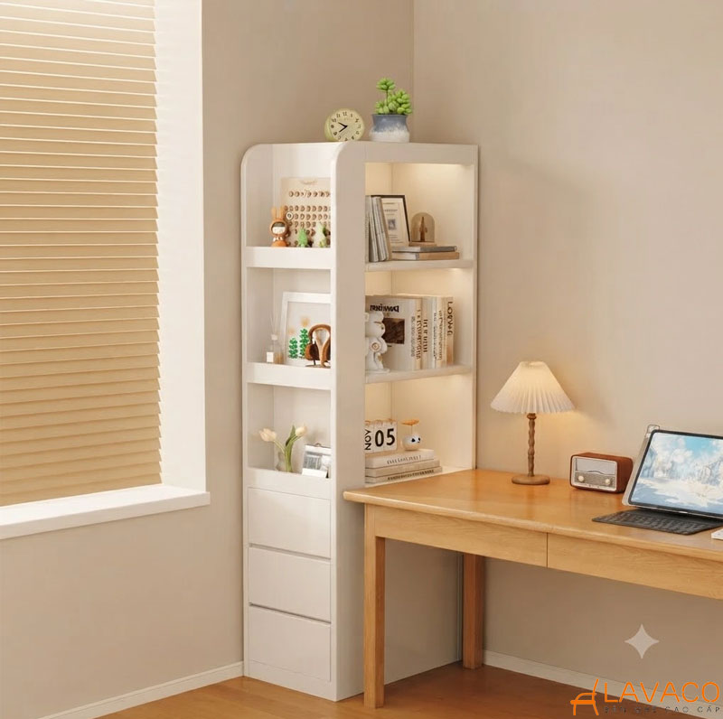 Kệ góc thông minh là giải pháp hữu ích để sắp xếp góc làm việc và học tập