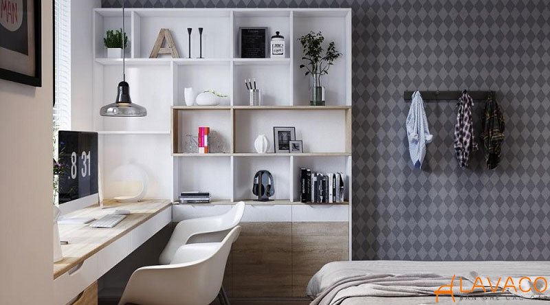 Đặt kệ sách cạnh bàn làm việc hoặc bàn học