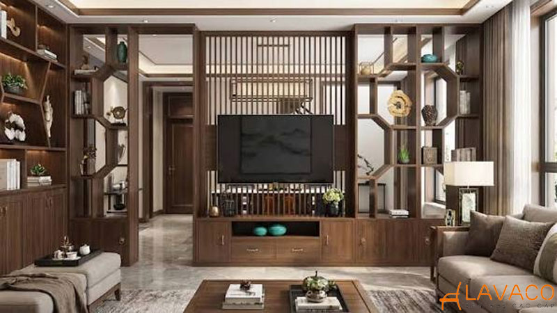 Kệ lam phòng khách kết hợp vách ngăn đa năng