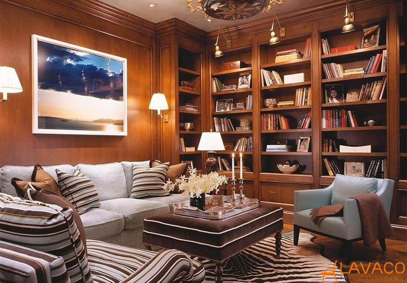 Decor kệ sách phòng khách theo phong cách Tân cổ điển