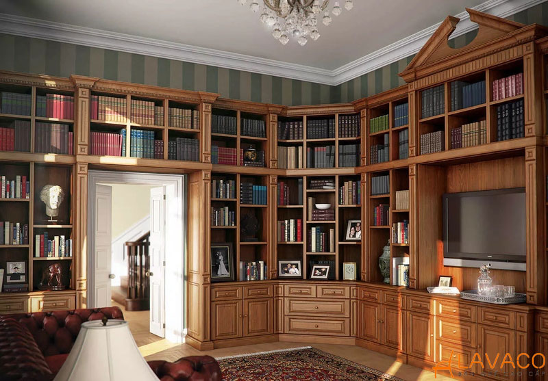 Decor kệ sách phòng khách theo phong cách Tân cổ điển