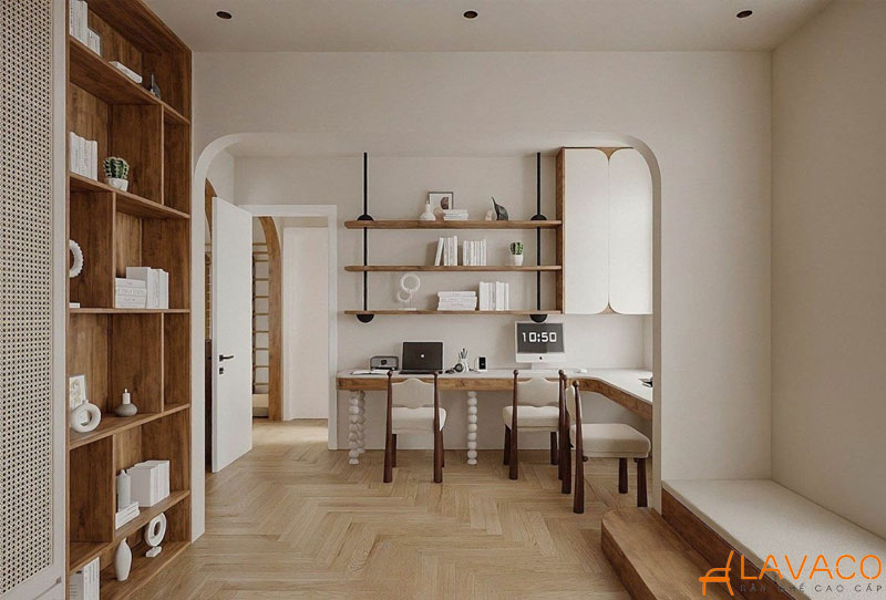 Decor kệ sách phòng khách theo phong cách Japandi