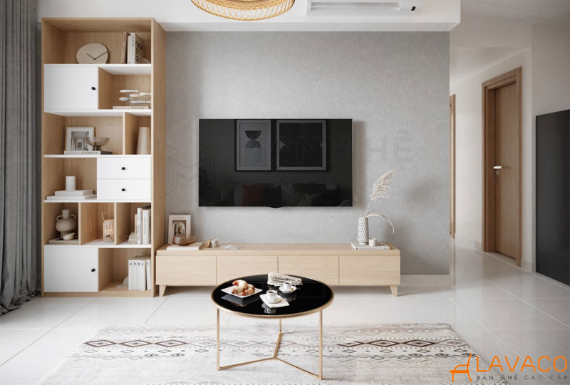 Decor kệ sách phòng khách theo phong cách tối giản