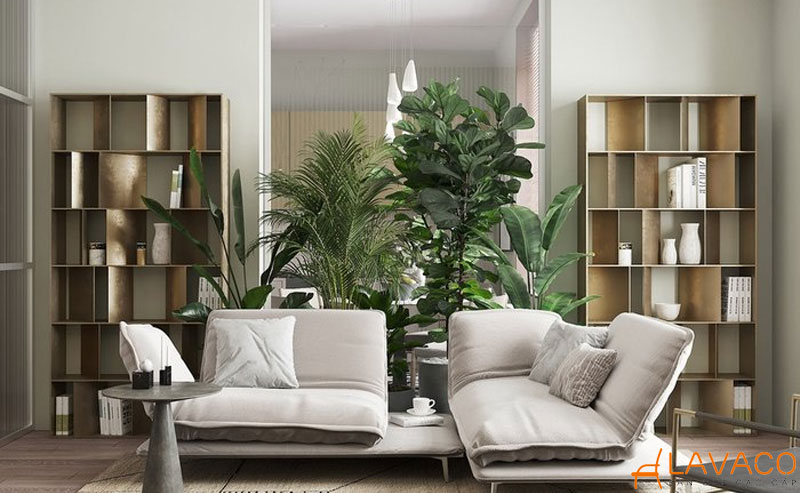 Decor kệ sách phòng khách theo phong cách tối giản